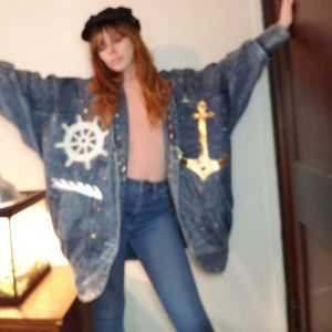 90s acid wash nautical denim jacket